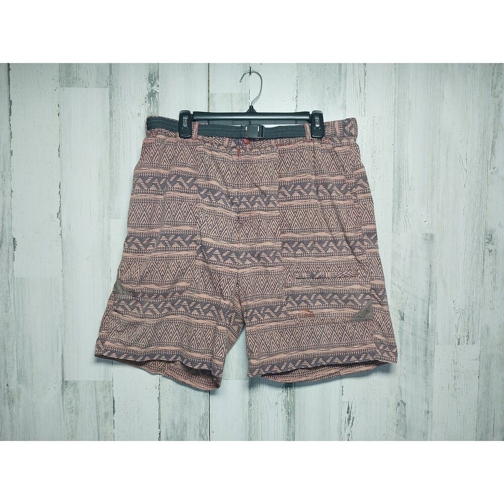 LL Bean Swim Trunks Mens Large Belted Swimwear Geometric Terra Cotta Pockets